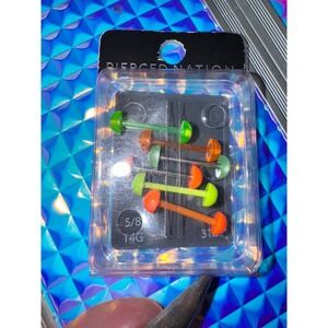 Pierced Nation Tongue‎ Rings 6 Pack 14G 5/8 Neon Green Orange Body Jewelry
